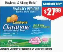 Chemist Warehouse Claratyne Children's Bubblegum 30 Chewable Tablets offer