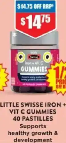 Chemist Warehouse LITTLE SWISSE IRON + VIT C GUMMIES 40 PASTILLES offer