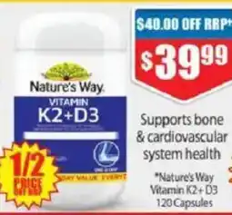 Chemist Warehouse Nature's Way Vitamin K2+D3 120 Capsules offer