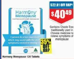 Chemist Warehouse Harmony Menopause 120 Tablets offer