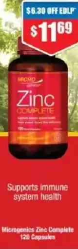 Chemist Warehouse Microgenics Zinc Complete 120 Capsules offer