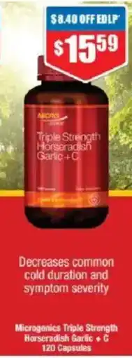Chemist Warehouse Microgenics Triple Strength Horseradish Garlic + C 120 Capsules offer