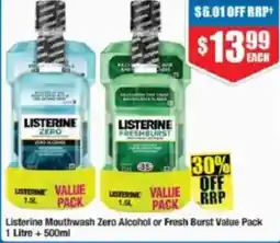 Chemist Warehouse Listerine Mouthwash Zero Alcohol or Fresh Burst Value Pack offer