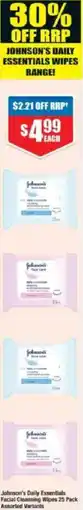 Chemist Warehouse Johnson's Daily Essentials Facial Cleansing Wipes 25 Pack Assorted Variants offer