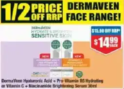 Chemist Warehouse DermaVeen Hyaluronic Acid + Pro-Vitamin B5 Hydrating or Vitamin C + Niacinamide Brightening Serum offer
