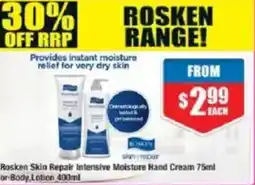 Chemist Warehouse Rosken Skin Repair Intensive Moisture Hand Cream 75ml or Body Lotion 400ml offer