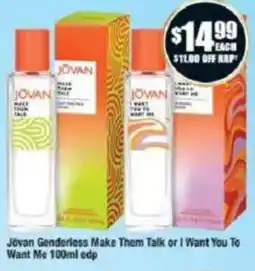 Chemist Warehouse Jovan Genderless Make Them Talk or I Want You To Want Me edp offer