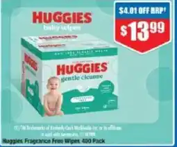 Chemist Warehouse Huggies Fragrance Free Wipes 400 Pack offer