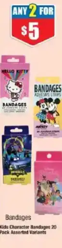Chemist Warehouse BANDAGES Kids Character Bandages 20 Pack Assorted Variants offer