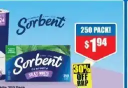 Chemist Warehouse Sorbent Toilet Tissue Silky White 3PLY 24 Pack or Facial Tissues Soft White 250 Pack offer