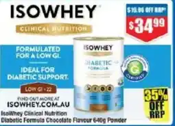 Chemist Warehouse IsoWhey Clinical Nutrition Diabetic Formula Chocolate Flavour Powder offer