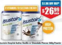 Chemist Warehouse Isustain Hospital Active Vanilla or Chocolate Flavour Powder offer