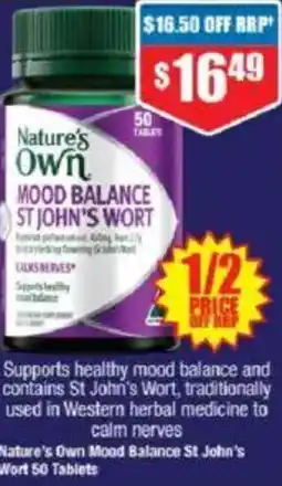 Chemist Warehouse calm nerves Nature's Own Mood Balance St John's Wort 50 Tablets offer