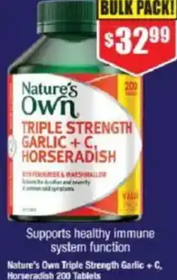 Chemist Warehouse Nature's Own Triple Strength Garlic + C, Horseradish 200 Tablets offer