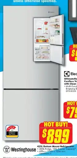 The Good Guys Westinghouse 425L Bottom Mount Refrigerator offer