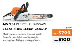 STIHL MS 251 PETROL CHAINSAW offer