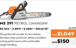STIHL MS 291 PETROL CHAINSAW offer