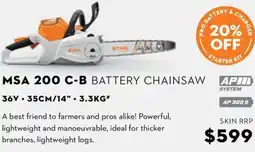 STIHL MSA 200 C-B BATTERY CHAINSAW offer