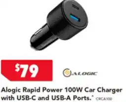 2nds World Alogic Rapid Power 100W Car Charger with USB-C and USB-A Ports offer