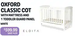Baby Kingdom Oxford classic cot with mattress and 1 toddler guard panel offer
