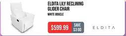 Eldita lily reclining glider chair white boucle