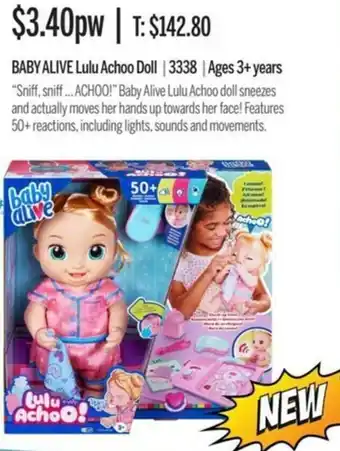 Chrisco Hampers Baby Alive LuluAchoo Doll offer