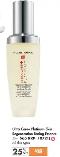 Nutrimetics Ultra Care+ Platinum Skin Regeneration Toning Essence offer