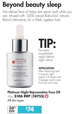Nutrimetics Platinum Night Rejuvenation Face Oil offer