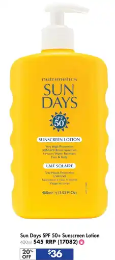 Nutrimetics Sun Days SPF 50+ Sunscreen Lotion offer