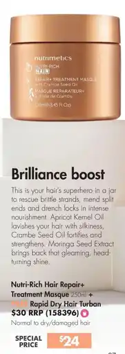 Nutrimetics Nutri-Rich Hair Repair+ Treatment Masque 250ml + FREE Rapid Dry Hair Turban offer