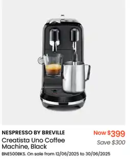 Myer NESPRESSO BY BREVILLE Creatista Uno Coffee Machine, Black offer