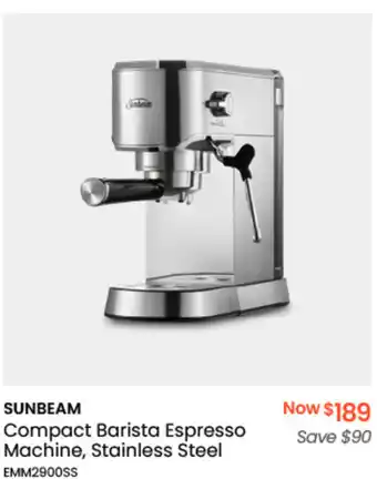 Myer SUNBEAM Compact Barista Espresso Machine, Stainless Steel offer