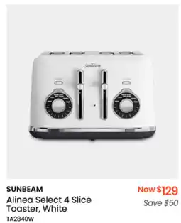 Myer SUNBEAM Alinea Select 4 Slice Toaster, White offer