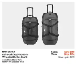Myer HIGH SIERRA Fairlead Drop-Bottom Wheeled Duffel, Black offer