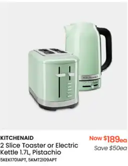 KITCHENAID 2 Slice Toaster or Electric Kettle , Pistachio