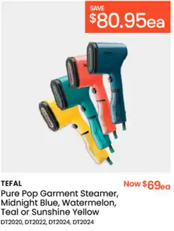 Myer TEFAL Pure Pop Garment Steamer, Midnight Blue, Watermelon, Teal or Sunshine Yellow offer