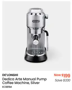 Myer DE'LONGHI Dedica Arte Manual Pump Coffee Machine, Silver offer