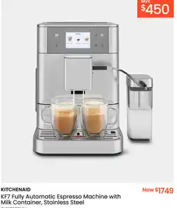 Myer KITCHENAID KF7 Fully Automatic Espresso Machine with Milk Container, Stainless Steel offer