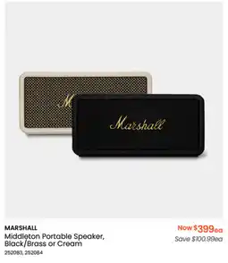 Myer MARSHALL Middleton Portable Speaker, Black/Brass or Cream offer