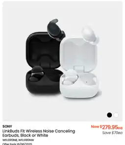 Myer SONY LinkBuds Fit Wireless Noise Canceling Earbuds, Black or White offer