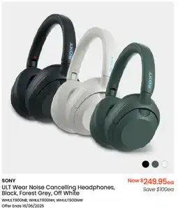 Myer SONY ULT Wear Noise Cancelling Headphones, Black, Forest Grey, Off White offer