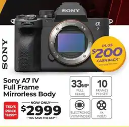 Teds Cameras Sony A7 IV Full Frame Mirrorless Body offer