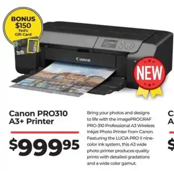 Teds Cameras Canon PRO310 A3+ Printer offer