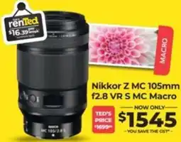 Teds Cameras Nikkor z mc 105mm f2.8 vr s mc macro offer