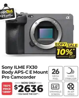 Teds Cameras Sony ILME FX30 Body APS-C E Mount Pro Camcorder offer