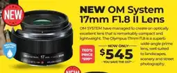 Teds Cameras NEW OM System 17mm F1.8 II Lens offer