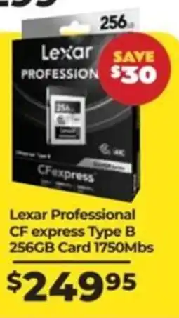 Teds Cameras Lexar Professional CF express Type B 256GB Card 1750Mbs offer