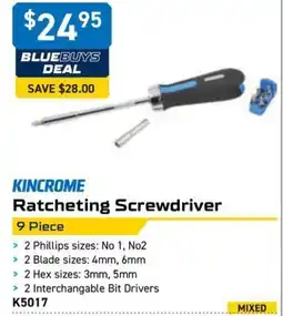 Kincrome KINCROME Ratcheting Screwdriver 9 Piece offer