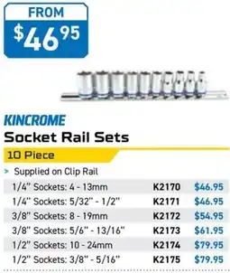 Kincrome Kincrome socket rail sets 10 piece offer