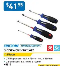 Kincrome KINCROME TORQUE MASTER Screwdriver Set 4 Piece offer